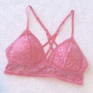 Xhiliration Pink Lace Longline Racerback Bralette